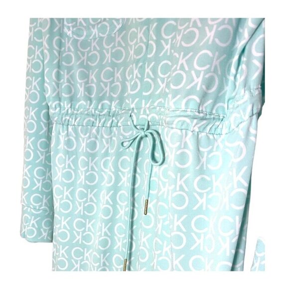 Calvin Klein Womens Blue Print Long Sleeve Drawstring Collared Dress Sz 14 New - Picture 5 of 8